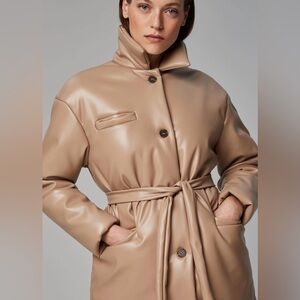 NWT European Brand Ligio Beige Brown Tan Coat Jacket Women's Belted Jacket M